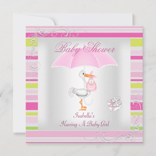 Pink Baby Shower Girl Umbrella Candy Strip Einladung (Vorderseite)