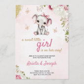 Pink baby shower invitation with a cute elephant einladung (Vorderseite)