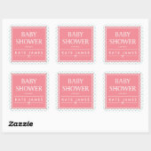 Pink Baby Shower Polka Dots and Ribbon Quadratischer Aufkleber (Blatt)