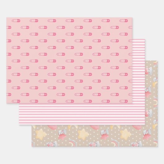 Pink Baby Shower Sortiment Geschenkpapier Set (Set)