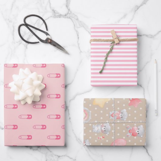 Pink Baby Shower Sortiment Geschenkpapier Set (Vorderseite)