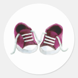 Pink Baby Sneakers Sticker, Girl Baby Shooter Tag Runder Aufkleber
