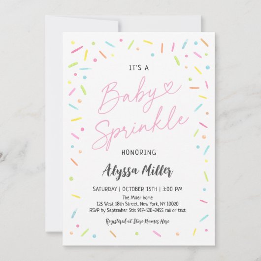 Pink Baby Sprinkle Einladung (Vorderseite)