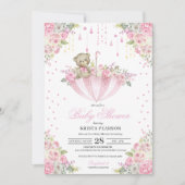 Pink Baby Sprinkle Regenschirm Teddy Bear Baby Dus Einladung (Vorderseite)