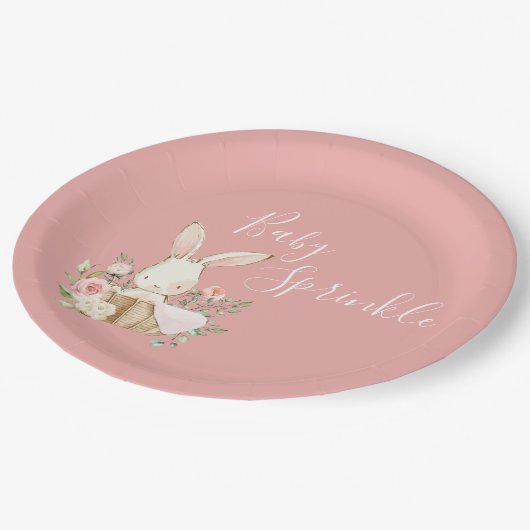 Pink Baby Sprinkle Script Baby Dusche Pappteller (Schrägansicht)