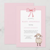 Pink Baby Sprinkle with Bow & Cute Lamb Einladung (Vorne/Hinten)