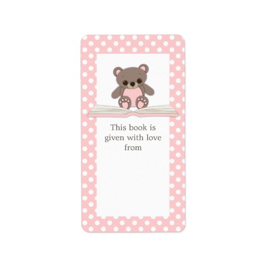 Pink Baby Teddy Bär auf Book Gift Buchzeichen Labe Adressaufkleber (Vorne)