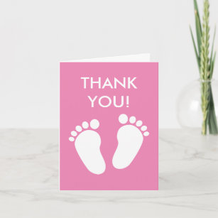 Pink Babydusche Dank Karte mit Fußspuren
