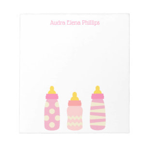 Pink Babyflaschen Personalisiert Notepad Notizblock