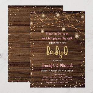 Pink BabyQ Rustic String Lights GRILLEN Baby Showe Einladung