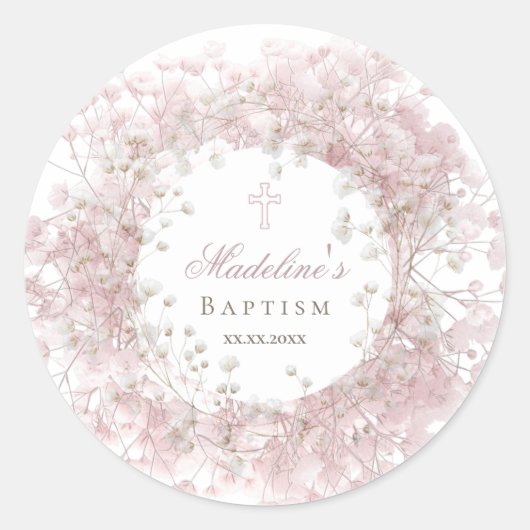 pink baby's breath Baptism Runder Aufkleber (Vorderseite)