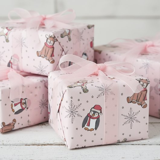Pink Babys Erste Weihnachtswintertiere Geschenkpapier