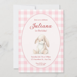 Pink Babys First Birthday Bunny Invitation Einladung