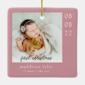 Pink Baby's First Christmas Foto Keramikornament (Rückseite)