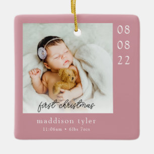 Pink Baby's First Christmas Foto Keramikornament