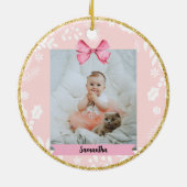 Pink Baby's First Christmas mit Foto Keramik Ornament (Hinten)