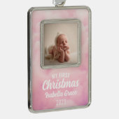 Pink Baby's First Christmas Ornament Rahmen-Ornament Silber (Rechts)