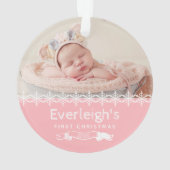 Pink Baby's First Christmas Personalisiertes Foto Ornament (Rückseite)