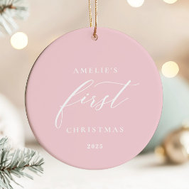 Pink Baby's First Christmas Photo Ornament
