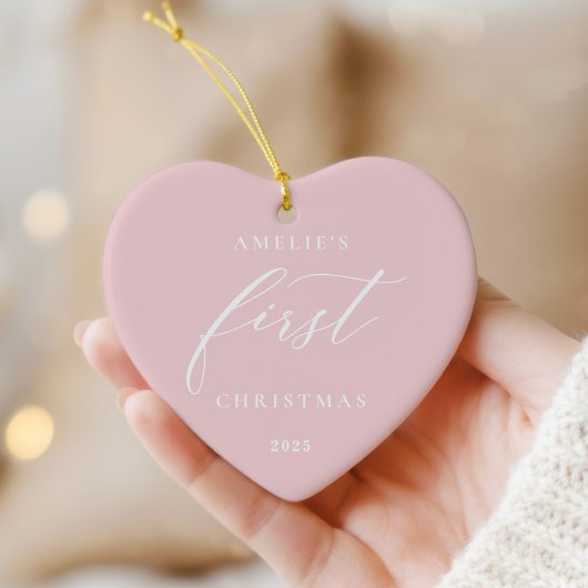 Pink Baby's First Christmas Photo Ornament