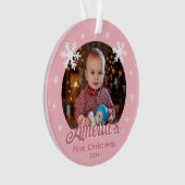 Pink Baby's First Christmas Snowflakes Foto Ornament (Vorderseite)