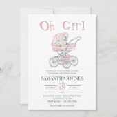  Pink Babytrommel Blossom Babydusche   Einladung (Vorderseite)