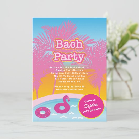 Pink-Bach-Party Einladung (Stehend Vorderseite)