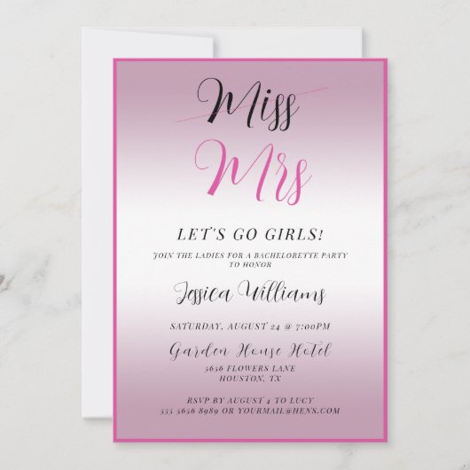 Pink Bachelorette Einladung (Vorderseite)