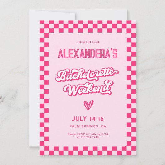 Pink Bachelorette Weekend Party Einladung (Vorderseite)