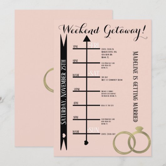 Pink Bachelorette Wochenende Stadtrundgang Einladung (Vorne/Hinten)