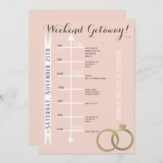 Pink Bachelorette Wochenende Wegweiserung Foil Rin Einladung (Vorne/Hinten)