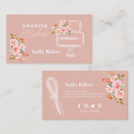 Pink Backen & Kochen Utensidische Kuchen Visitenkarte (Vorne/Hinten)