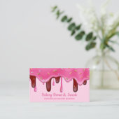 Pink Bäckerei Konditorei Koch Creme Tropfens Donut Visitenkarte (Stehend Vorderseite)