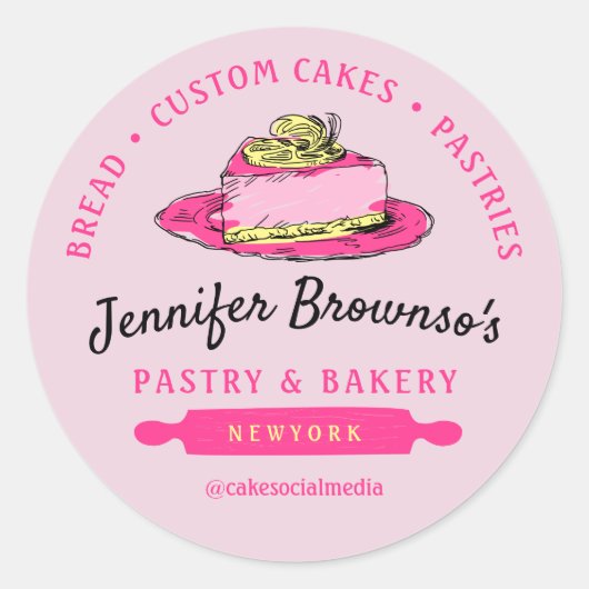 Pink Bäckerei Konditorei Lemon Cheesecake Runder Aufkleber (Vorderseite)