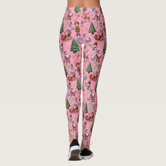 Pink Background Christmas Decorative Pattern Leggings (Rückseite)