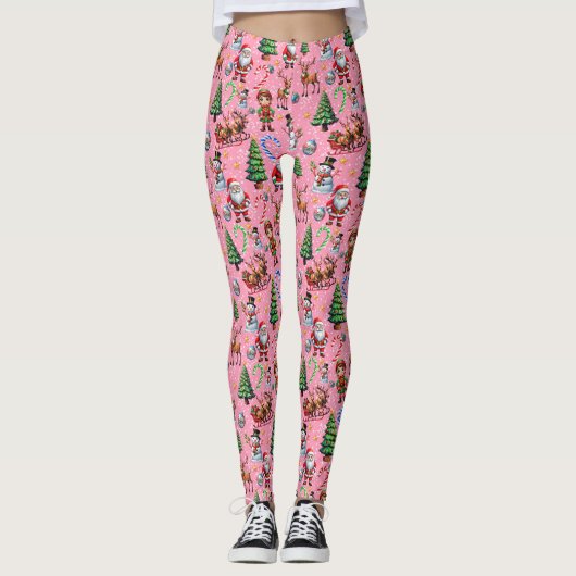 Pink Background Christmas Decorative Pattern Leggings (Vorderseite)