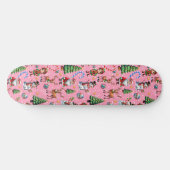 Pink Background Christmas Decorative Pattern Skateboard (Horizontal)