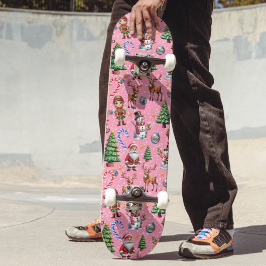 Pink Background Christmas Decorative Pattern Skateboard