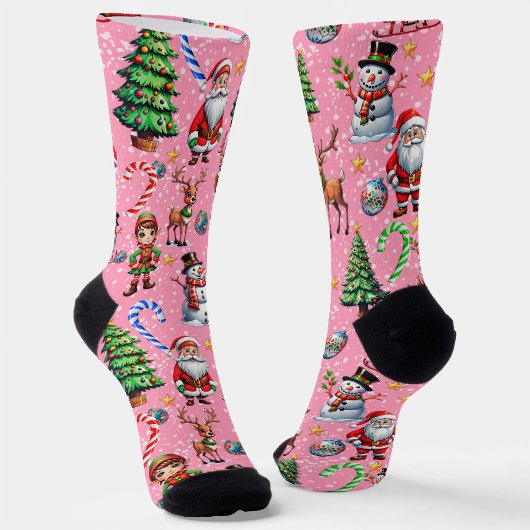 Pink Background Christmas Decorative Pattern Socken