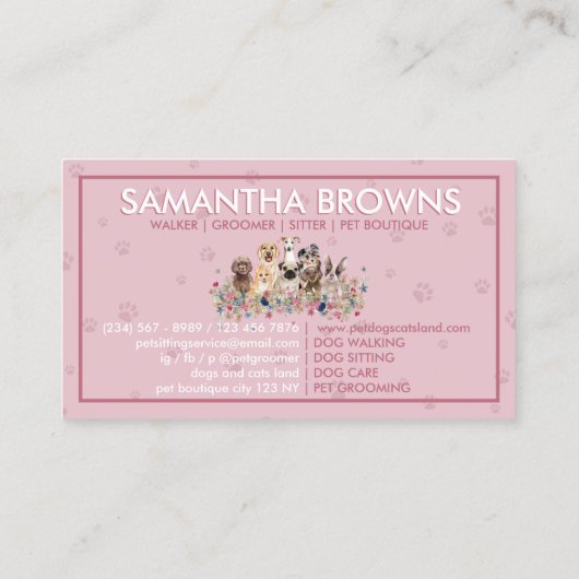 Pink Background Paw Watercolor Hunde Blume Visitenkarte (Rückseite)