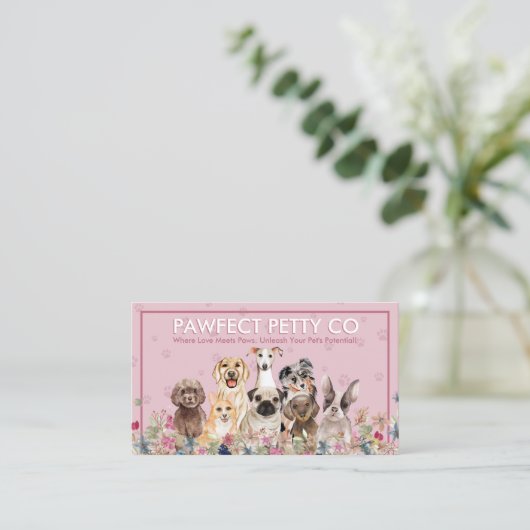 Pink Background Paw Watercolor Hunde Blume Visitenkarte (Stehend Vorderseite)