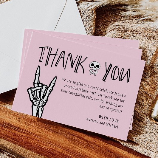 Pink Bad Two The Bone Birthday Thank You Card Einladung
