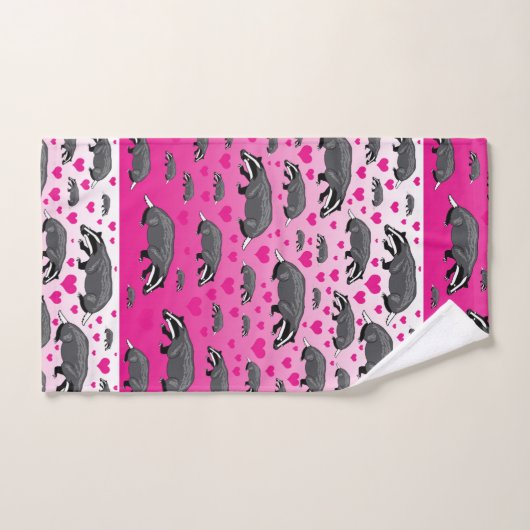 Pink Badger Hearts Badetuch Set (Handtuch)