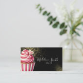Pink Baker Glitzer Cupcakes QR Code Schwarz Visitenkarte (Stehend Vorderseite)
