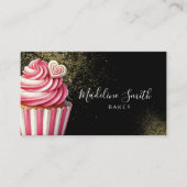 Pink Baker Glitzer Cupcakes QR Code Schwarz Visitenkarte (Vorderseite)