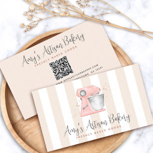 Pink Bakery Küchenmixer Beige Streifen QR Code Visitenkarte