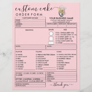 PinK Bakery Modern Illustration Cake Order Form Flyer
