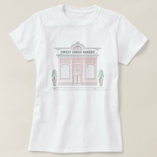 Pink Bakery Shop Illustriert Café T - Shirt (Design vorne)