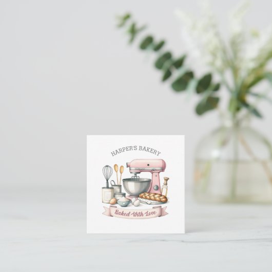 Pink Baking Mixer Quadratische Visitenkarte (Stehend Vorderseite)