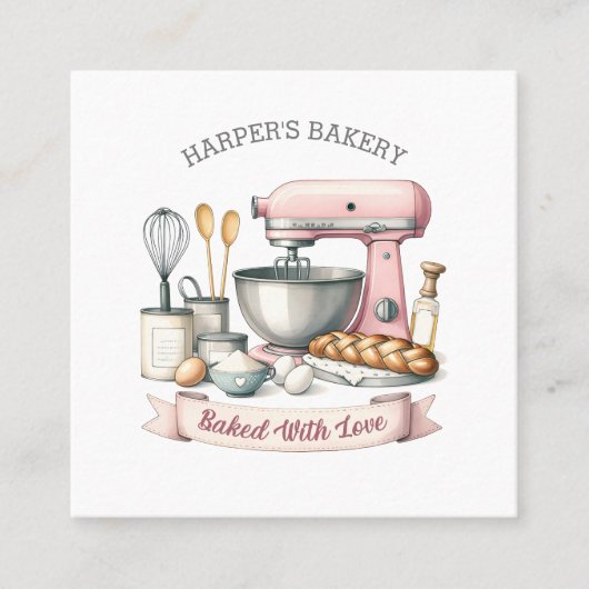 Pink Baking Mixer Quadratische Visitenkarte (Vorderseite)